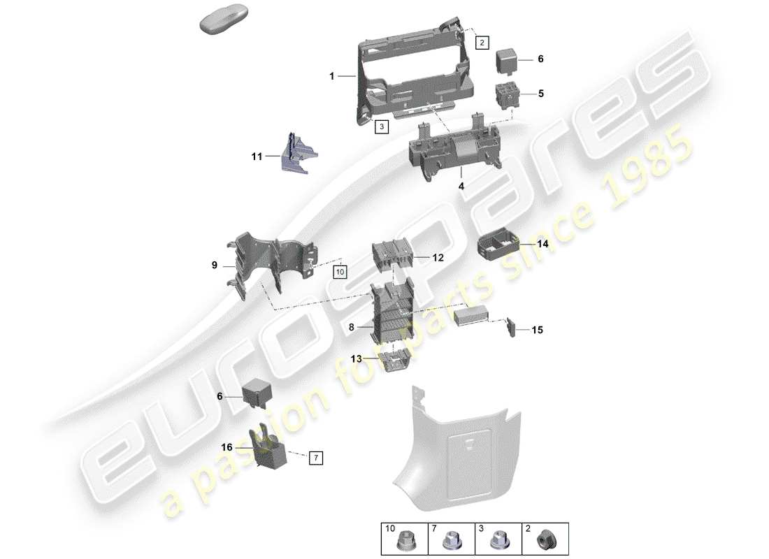porsche 2020 (718 boxster spyder) central electrics dashboard parts diagram