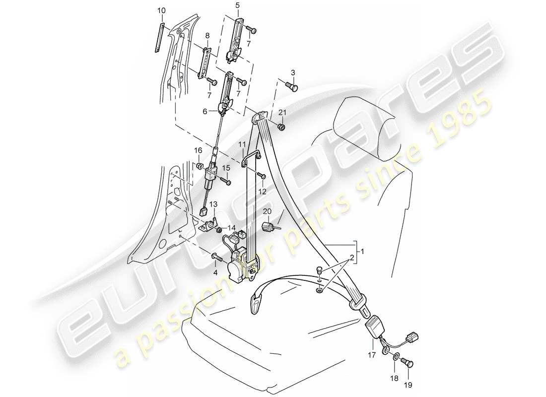 porsche 2007 (cayenne e1 9pa) seat belts front part diagram