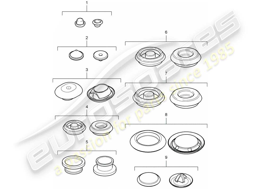 porsche 2010 (987 cayman) bungs part diagram