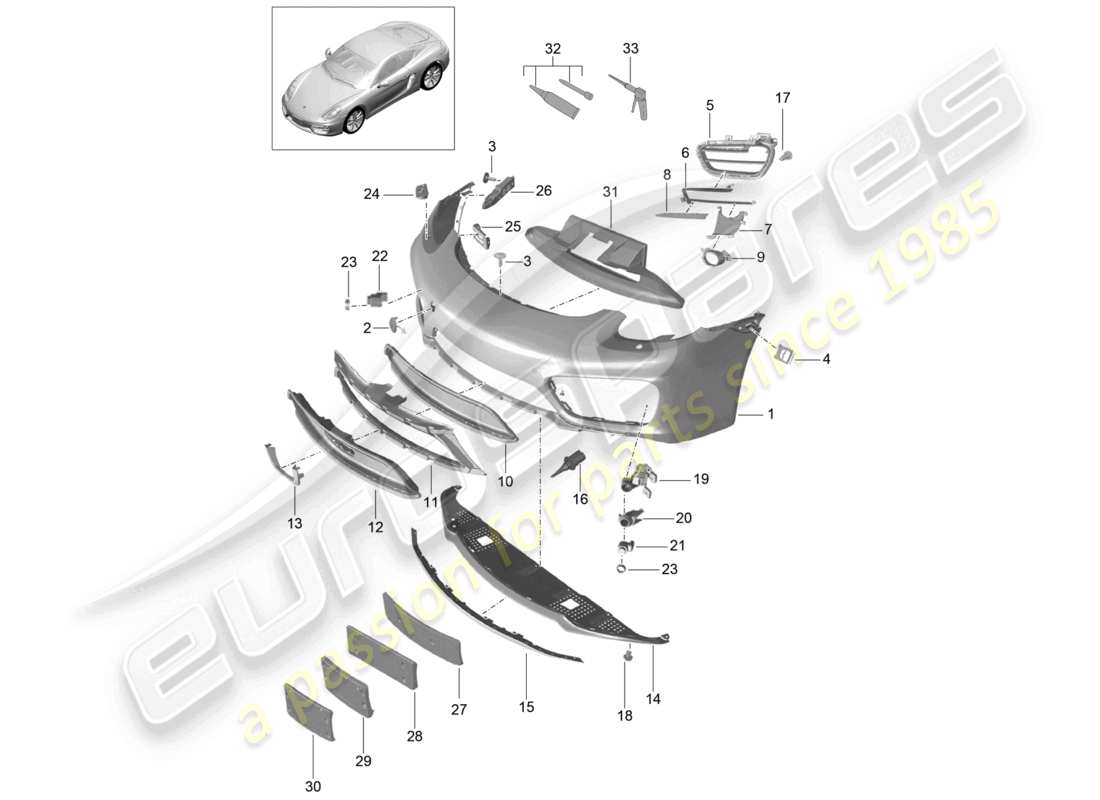 porsche 2014 (981 cayman) bumper front part diagram