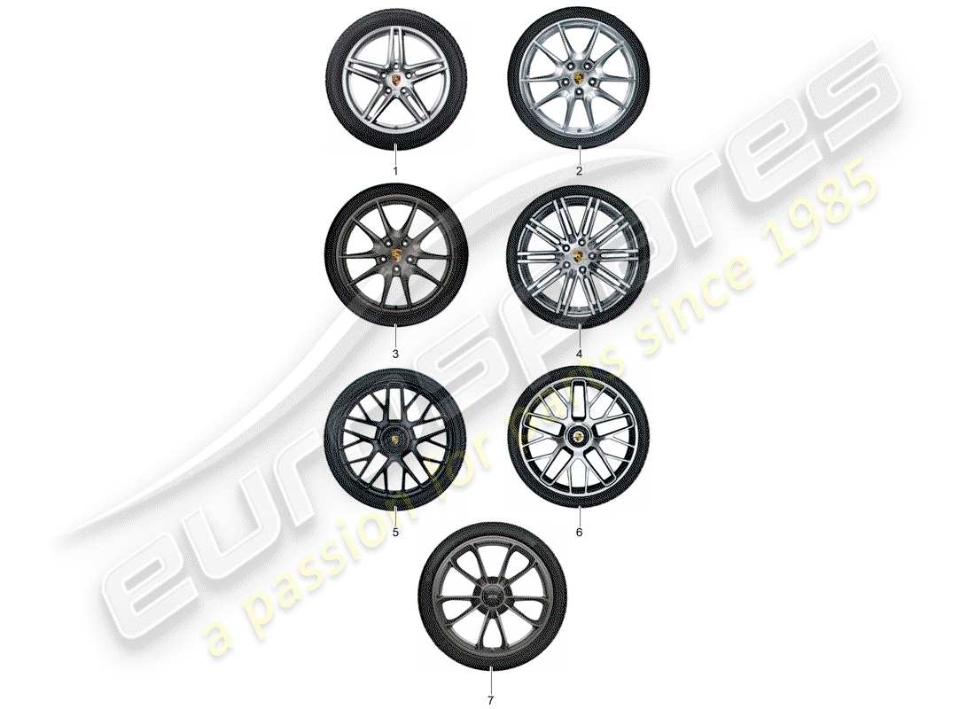porsche 2012 (tequipment 98x/99x) 1 set aluminium rims with parts diagram