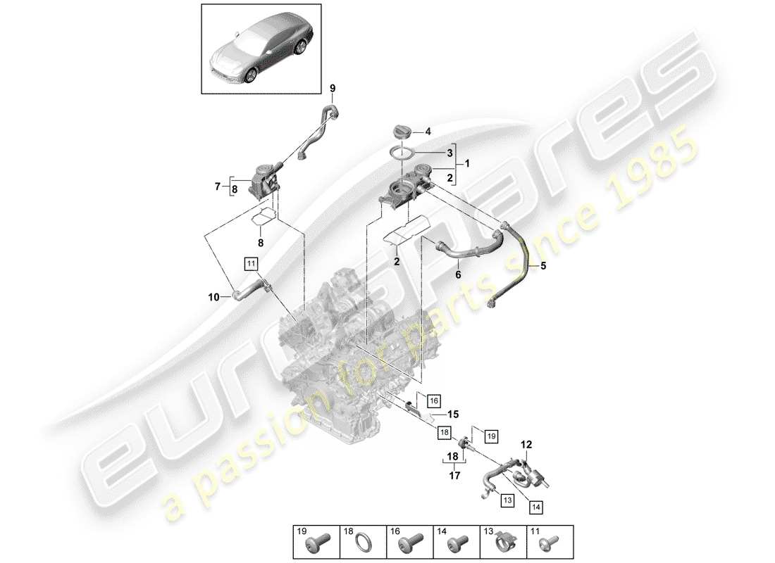 porsche 2017 (panamera 971-1) ventilation for cylinder block oil separator part diagram