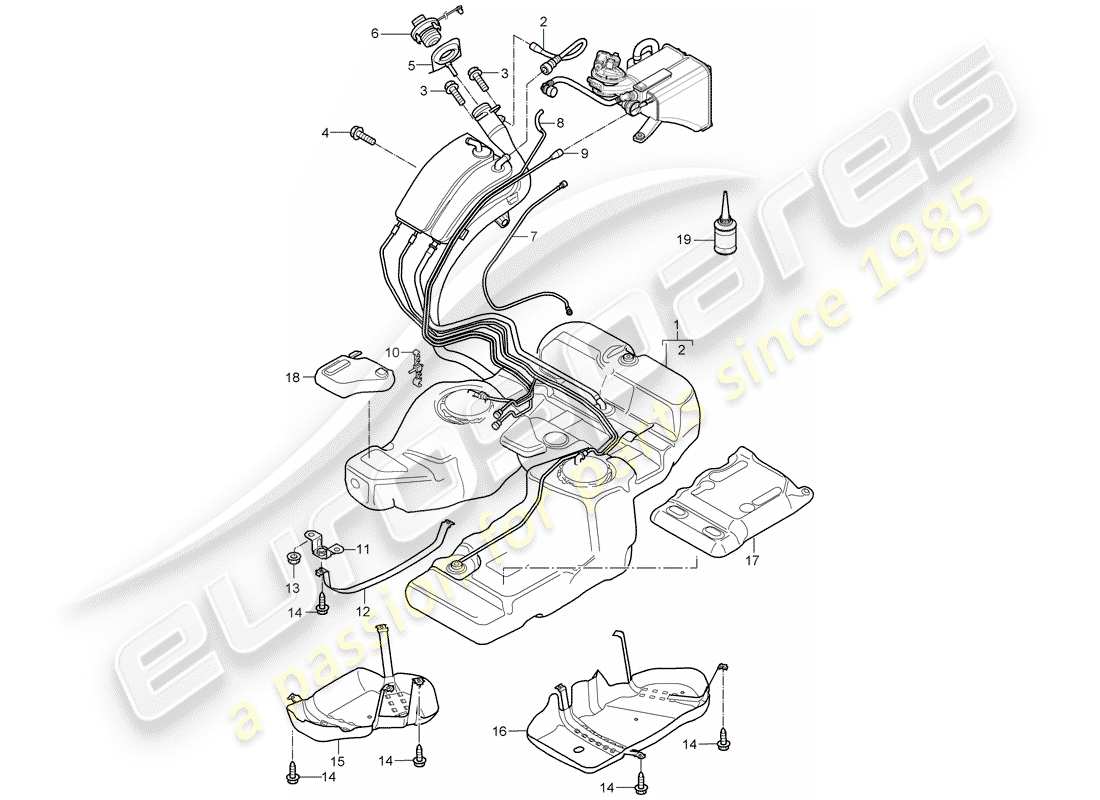porsche 2008 (cayenne e1 9pa) fuel tank with attachments part diagram