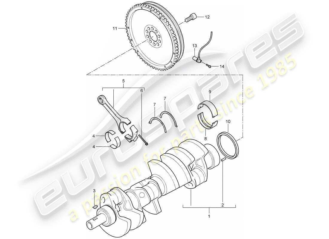 porsche 2008 (cayenne e1 9pa) crankshaft conrod part diagram