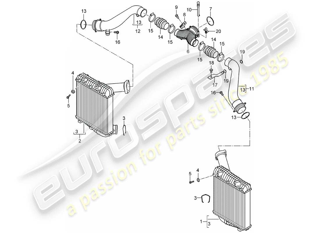 porsche 2007 (cayenne e1 9pa) charge air cooler pressure pipe part diagram