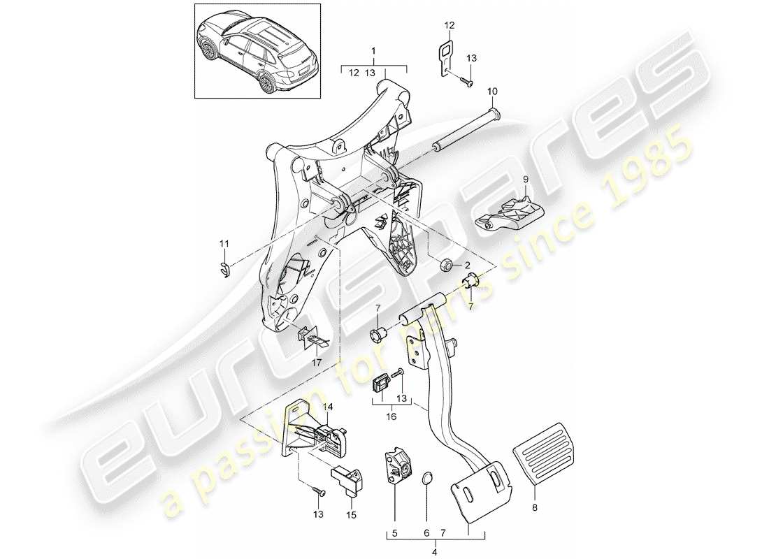porsche 2012 (cayenne e2 92a) brake pedal tiptronic d >>- mj 2014 part diagram