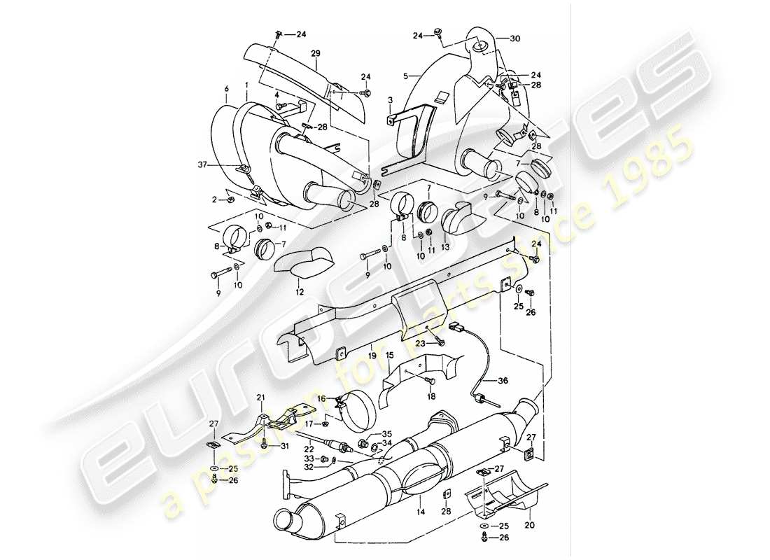 porsche 1998 (993) exhaust system - muffler - exhaust - catalyst - see technical information - group 2 - nr. 2/ 98 part diagram