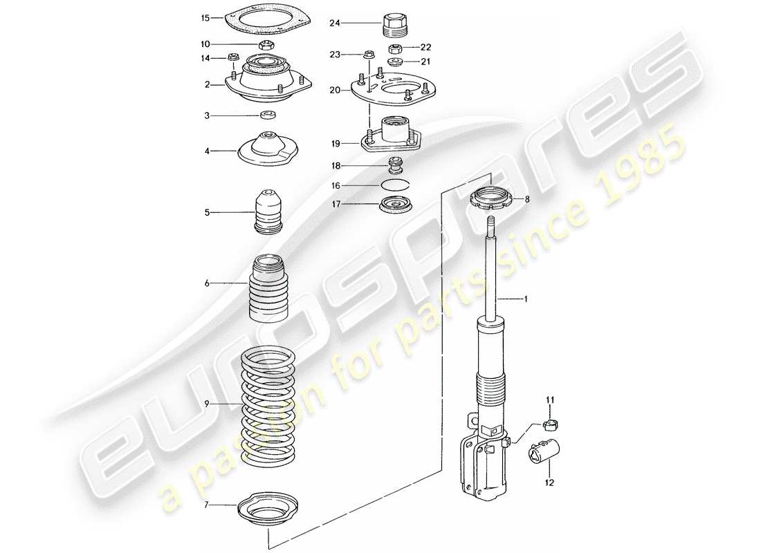 porsche 1996 (993) suspension - shock absorber strut part diagram