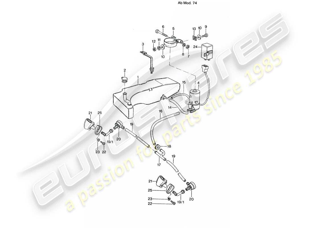 porsche 1970 (914) headlight washer system - d - mj 1974>> parts diagram