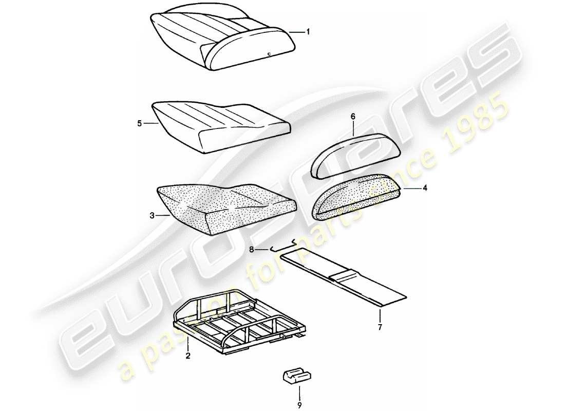 porsche 1980 (911) sports seat - seat cushion - single parts - d >> - mj 1980 part diagram