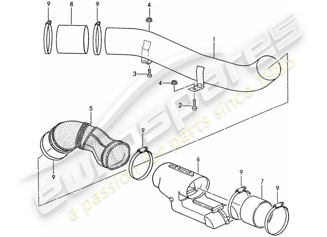 porsche 1995 (993) heating air supply part diagram