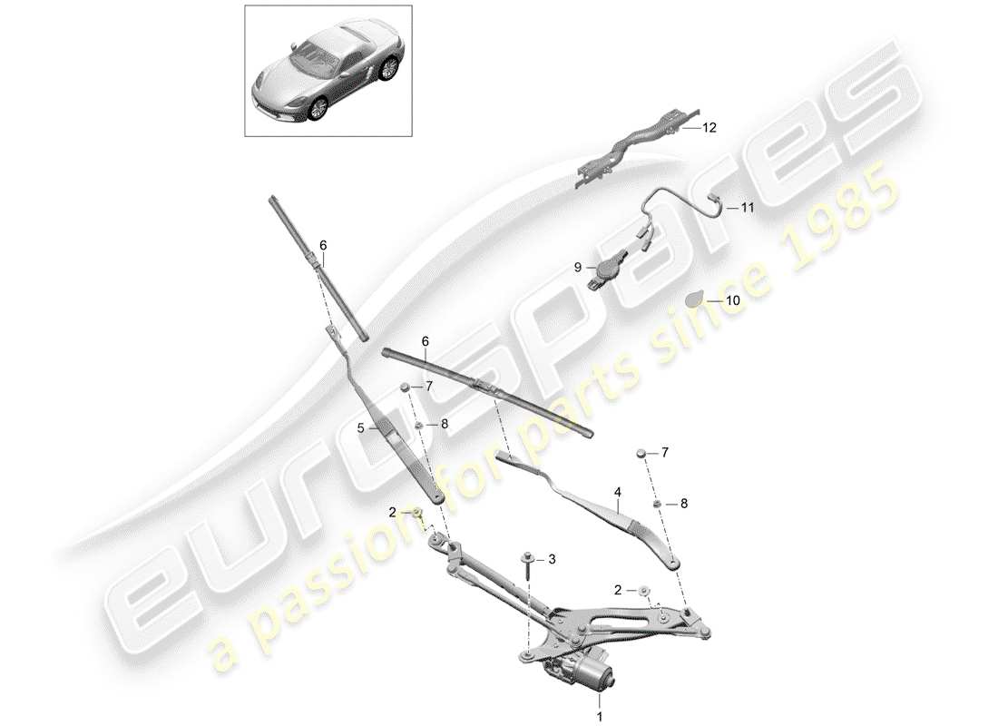porsche 2018 (718 boxster) windscreen wiper system, compl rain sensor parts diagram