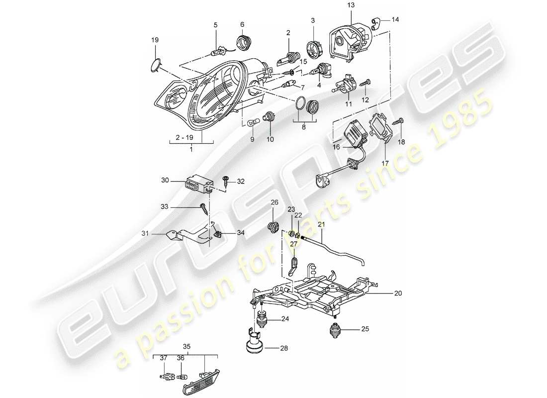 porsche 996 gt3 (2005) headlamp - turn signal repeater - d - mj 2003>> parts diagram