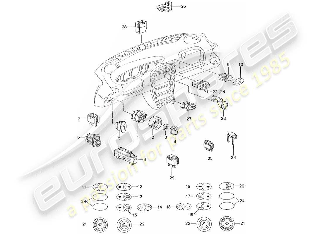 porsche 2003 (996) switch part diagram