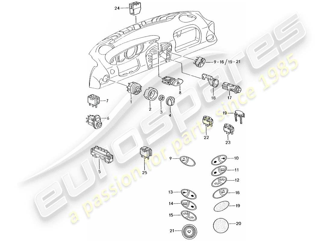 porsche 2001 (986 boxster) switch parts diagram