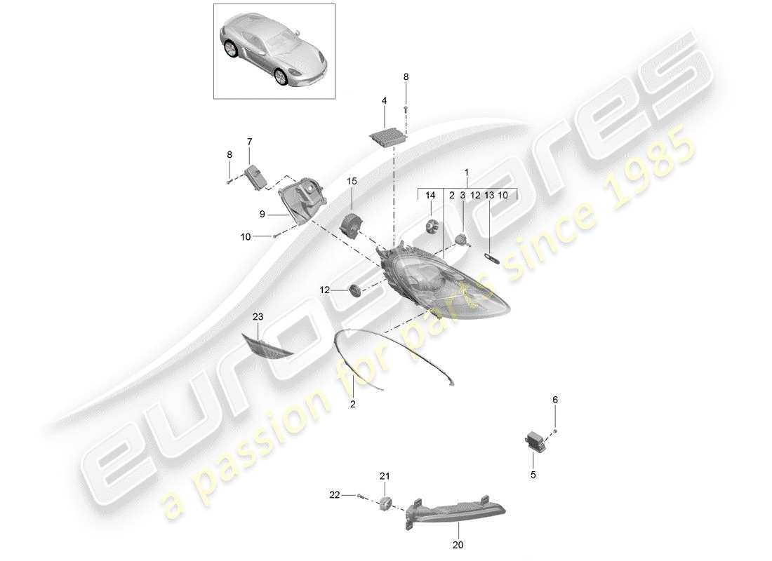 porsche 2020 (718 cayman) headlights additional headlight turn signal indicator side marker light turn signal repeater part diagram