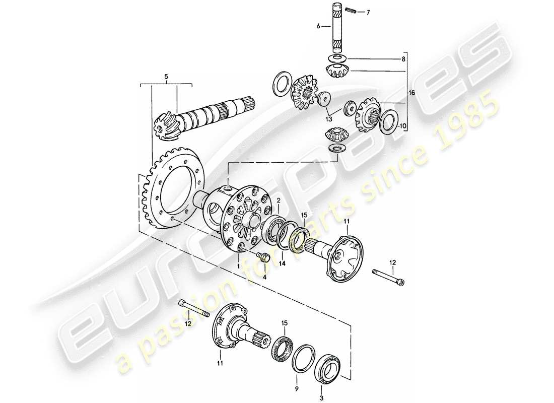 porsche 1983 (944) differential - for - manual gearbox parts diagram