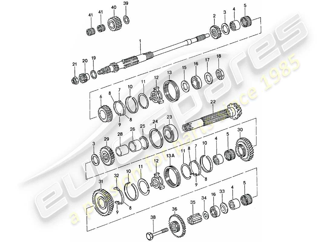 porsche 1983 (911) gears and shafts - spm part diagram