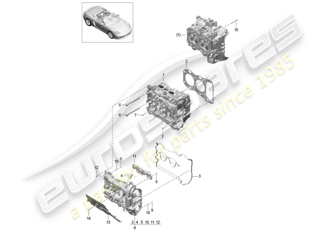 porsche 2020 (718 boxster) cylinder head with: valve cylinder head gasket cylinder head cover parts diagram