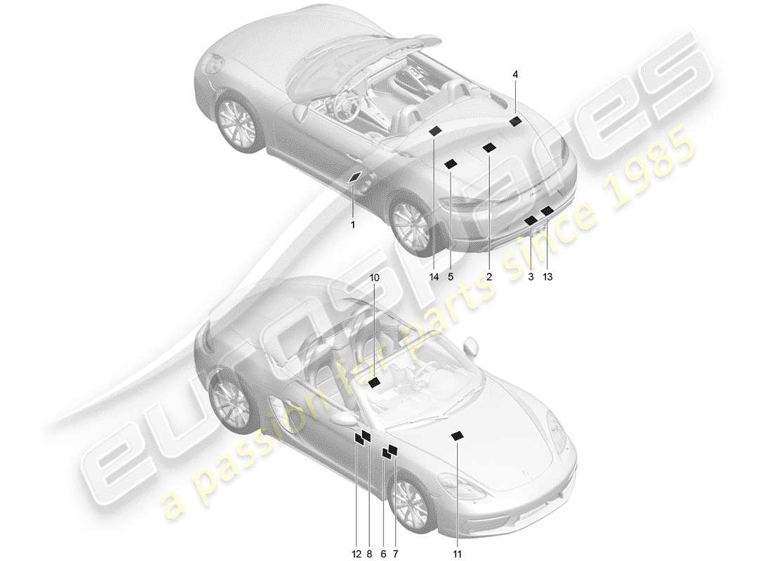 porsche 2018 (718 boxster) signs/notices parts diagram