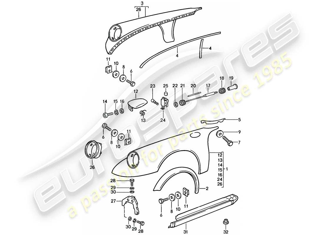porsche 1986 (911) exterior panelling part diagram