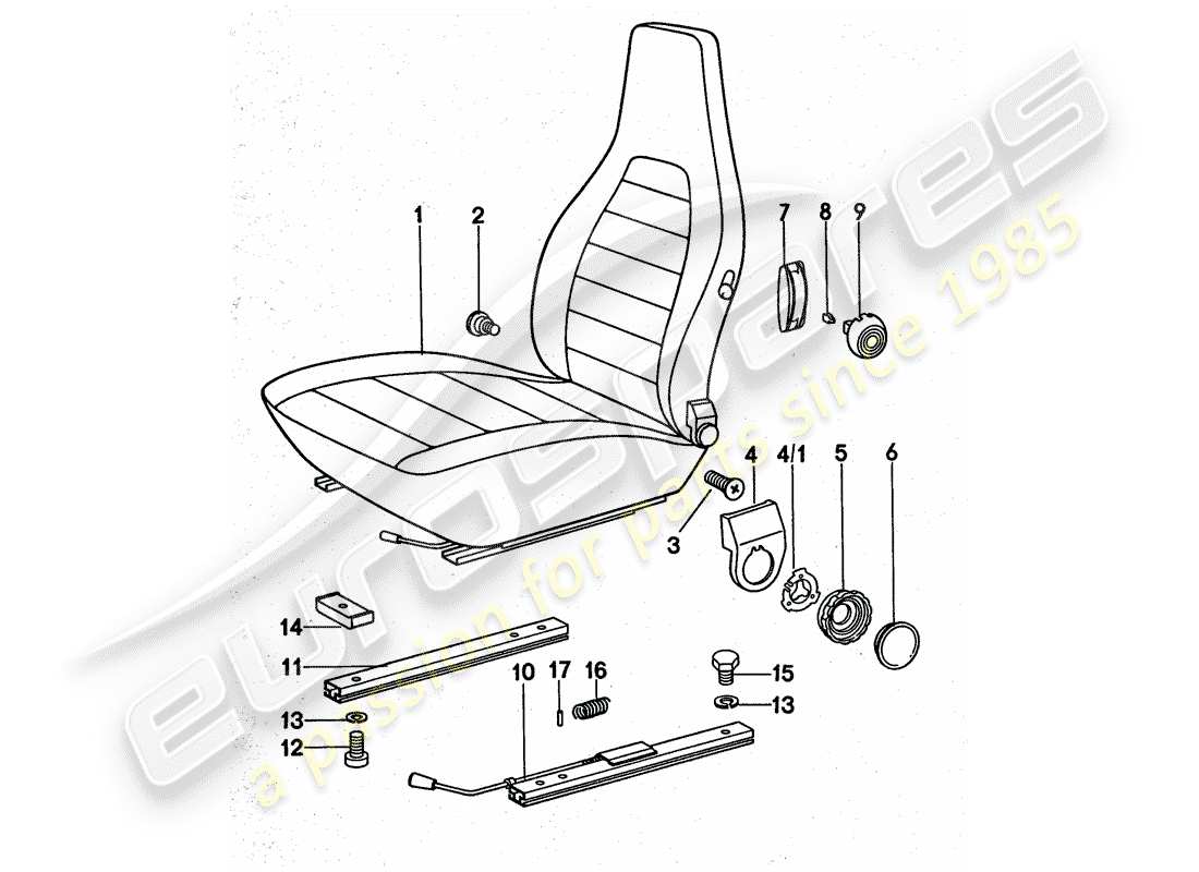 porsche 1976 (911 turbo) front seat - complete part diagram