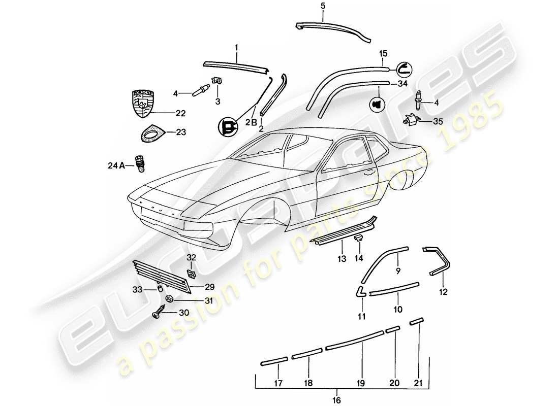 porsche 1987 (924s) decorative moulding part diagram