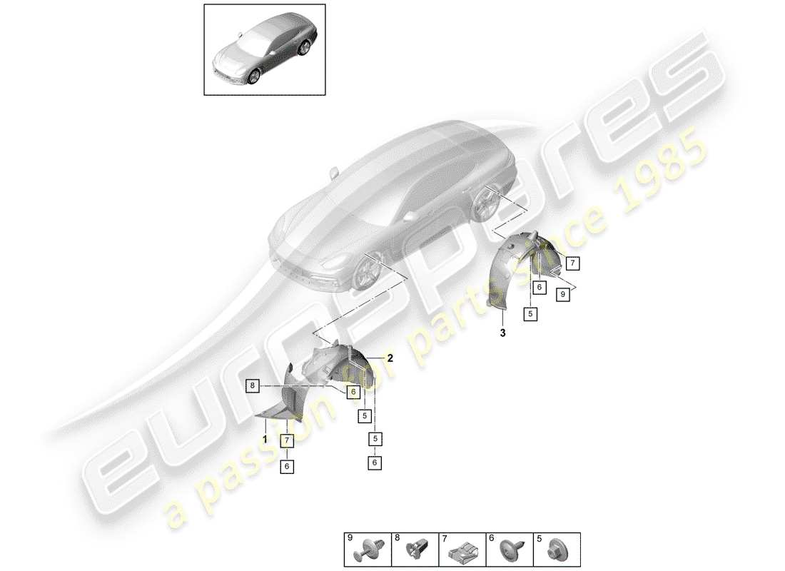 porsche 2019 (panamera 971-1) trim wheel housing liner part diagram