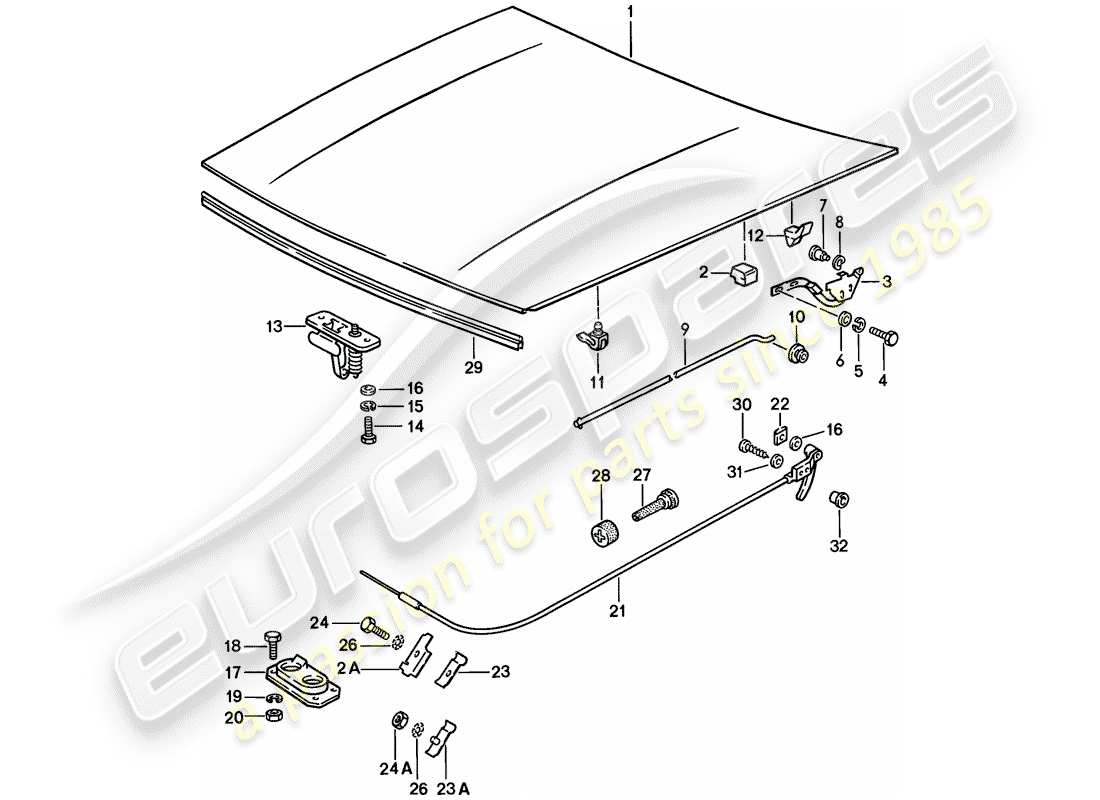 porsche 1977 (924) cover - actuator - lid lock parts diagram