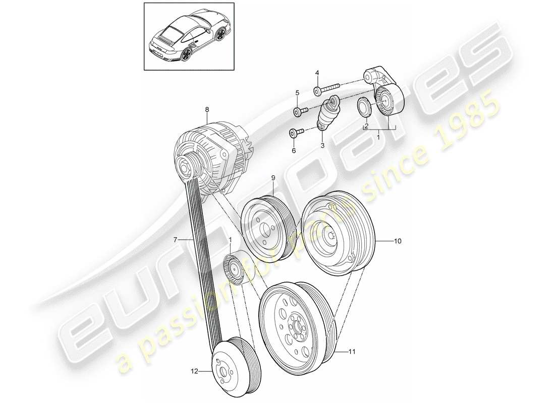 porsche 2011 (997-2 turbo / gt2 rs) belt tensioner parts diagram