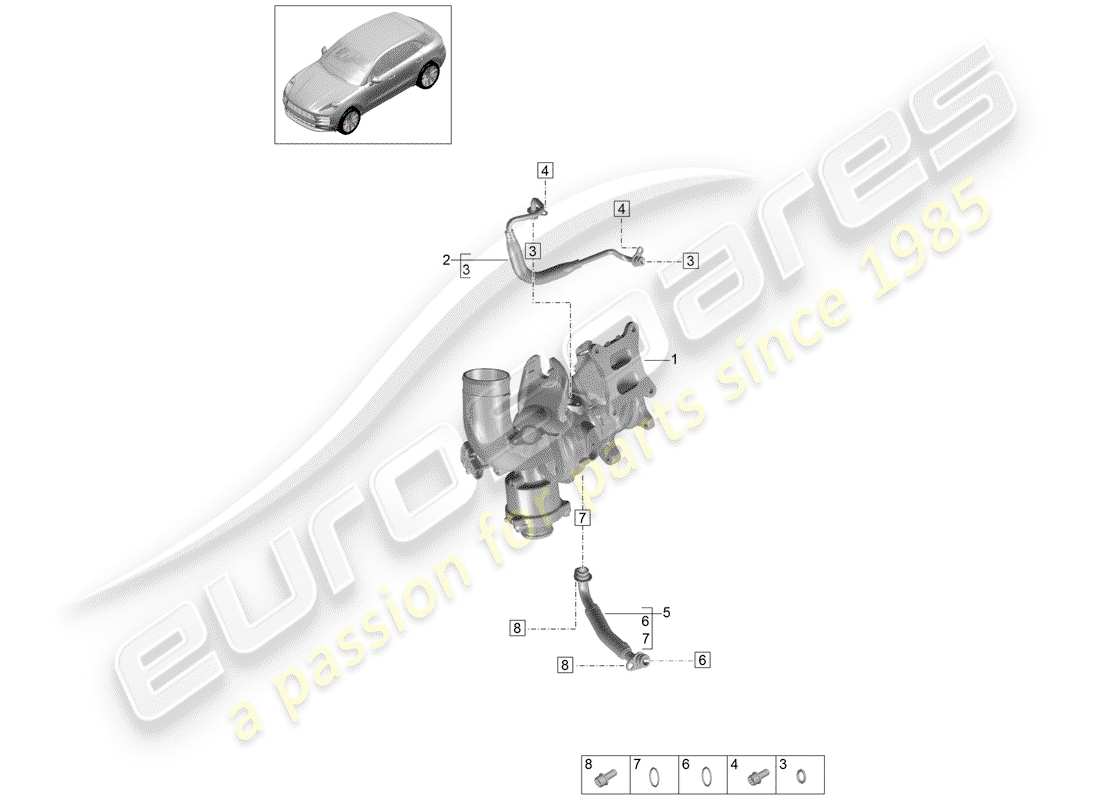porsche 2020 (macan) oil pressure line for exhaust gas turbocharger parts diagram