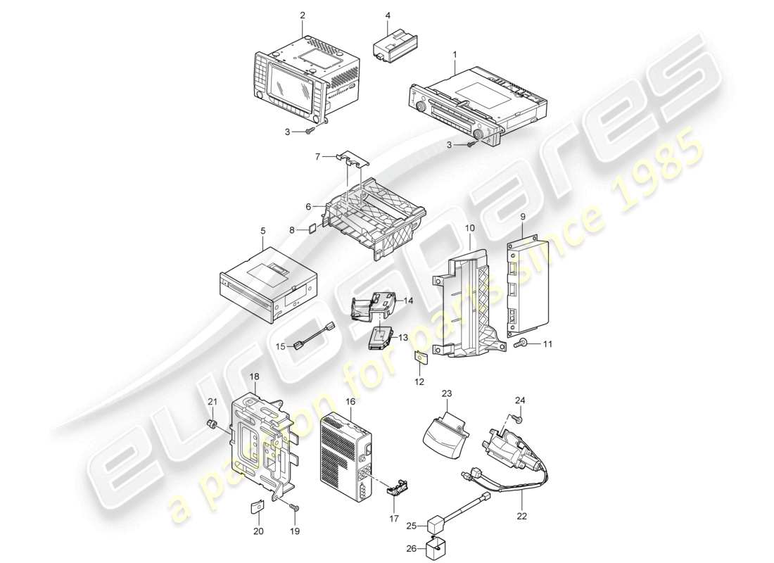 porsche 2007 (cayenne e1 9pa) radio unit navigation system receiver unit tv magnetic field probe compass reversing camera camera exterior mirror d >>- mj 2008 part diagram