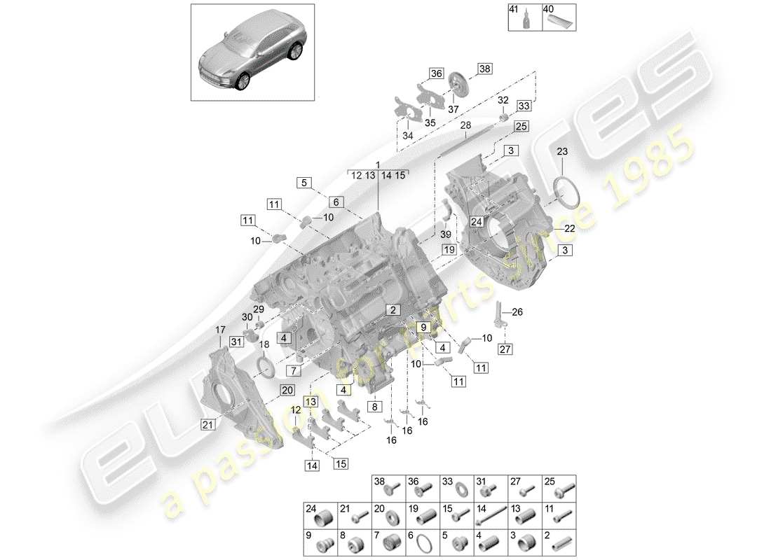 porsche 2019 (macan) crankcase housing individual parts part diagram