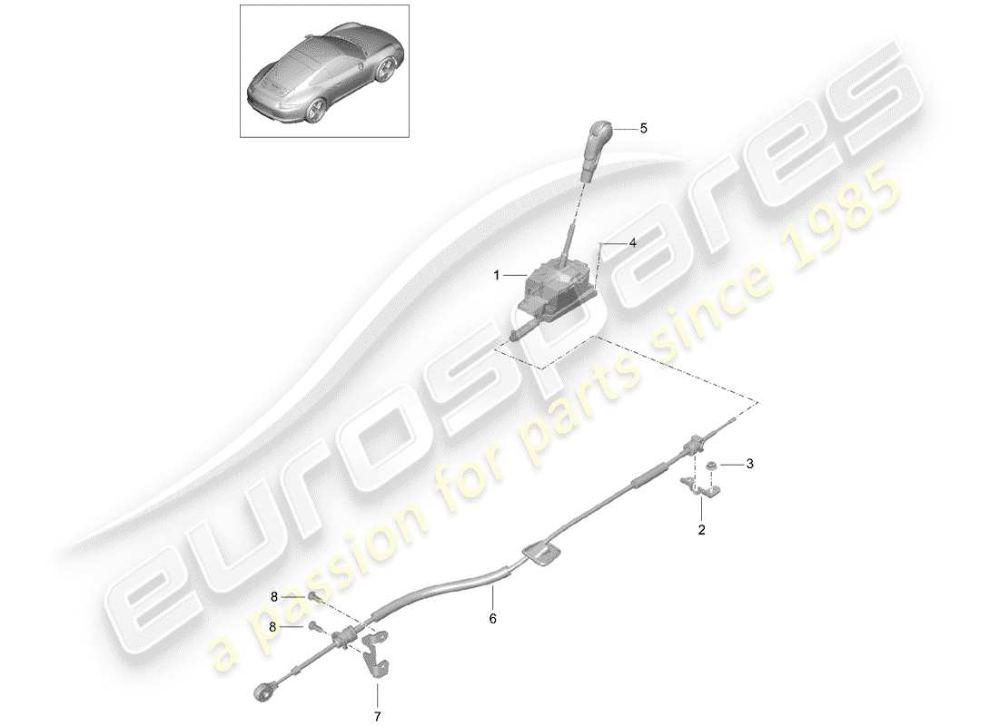 porsche 2016 (991-1) selector lever - pdk - parts diagram