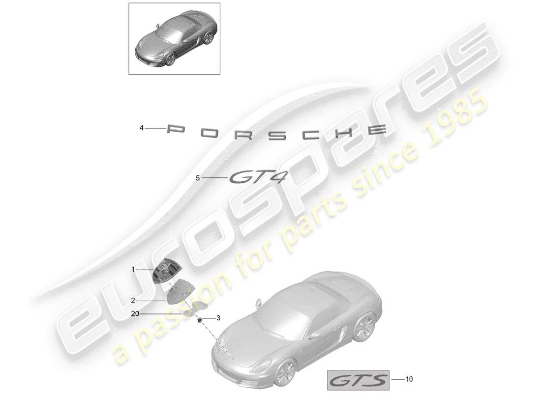 porsche 2016 (981 cayman gt4) inscriptions/lettering trim stone guard film part diagram