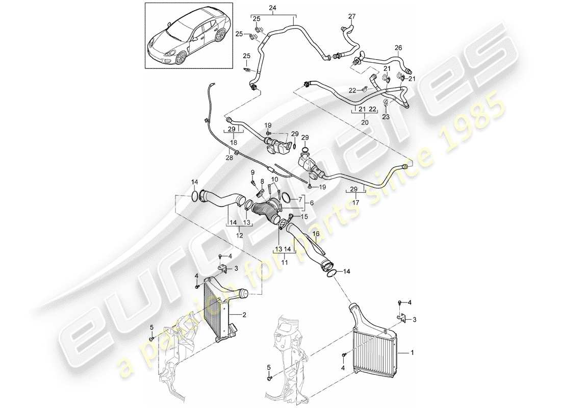 porsche 2012 (panamera 970) charge air cooler pressure pipe part diagram