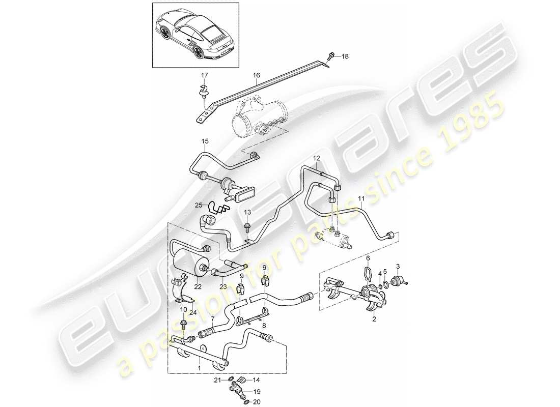 porsche 2011 (997-2 turbo / gt2 rs) fuel collection pipe parts diagram
