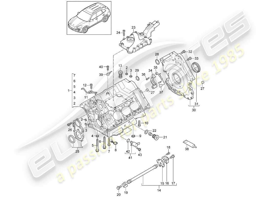 porsche 2012 (cayenne e2 92a) crankcase housing individual parts part diagram