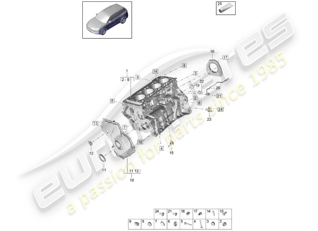 porsche 2020 (cayenne e3 9ya/9yb) crankcase housing individual parts part diagram