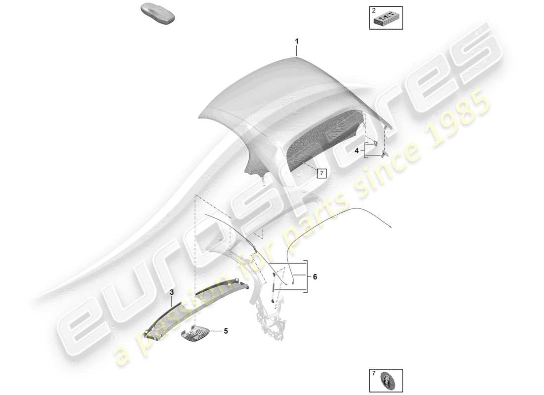 porsche 2020 (718 boxster spyder) convertible top covering liner parts diagram