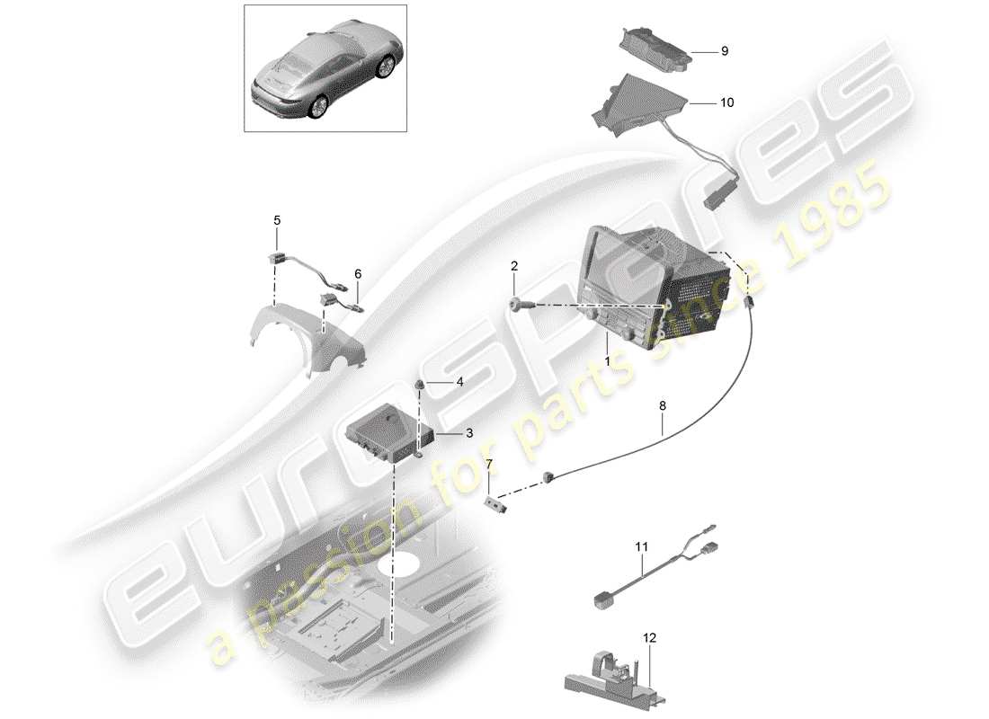 porsche 2016 (991-1) control panel navigation system radio unit receiver unit tv microphone parts diagram