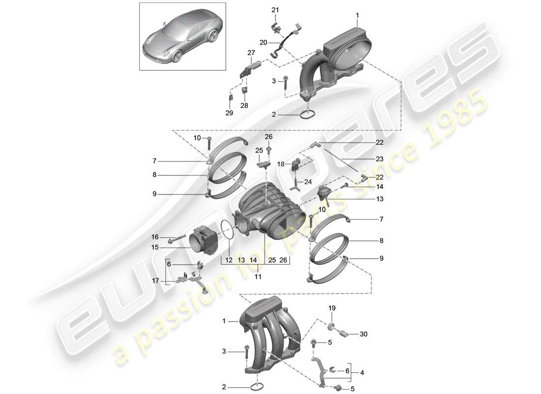 porsche 991 (2015) intake air distributor parts diagram