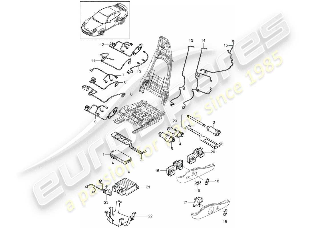 porsche 911 t/gt2rs (2011) wiring harnesses parts diagram