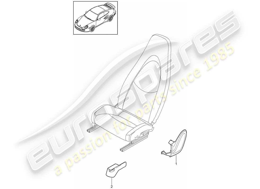 porsche 2011 (997-2 turbo / gt2 rs) front seat parts diagram
