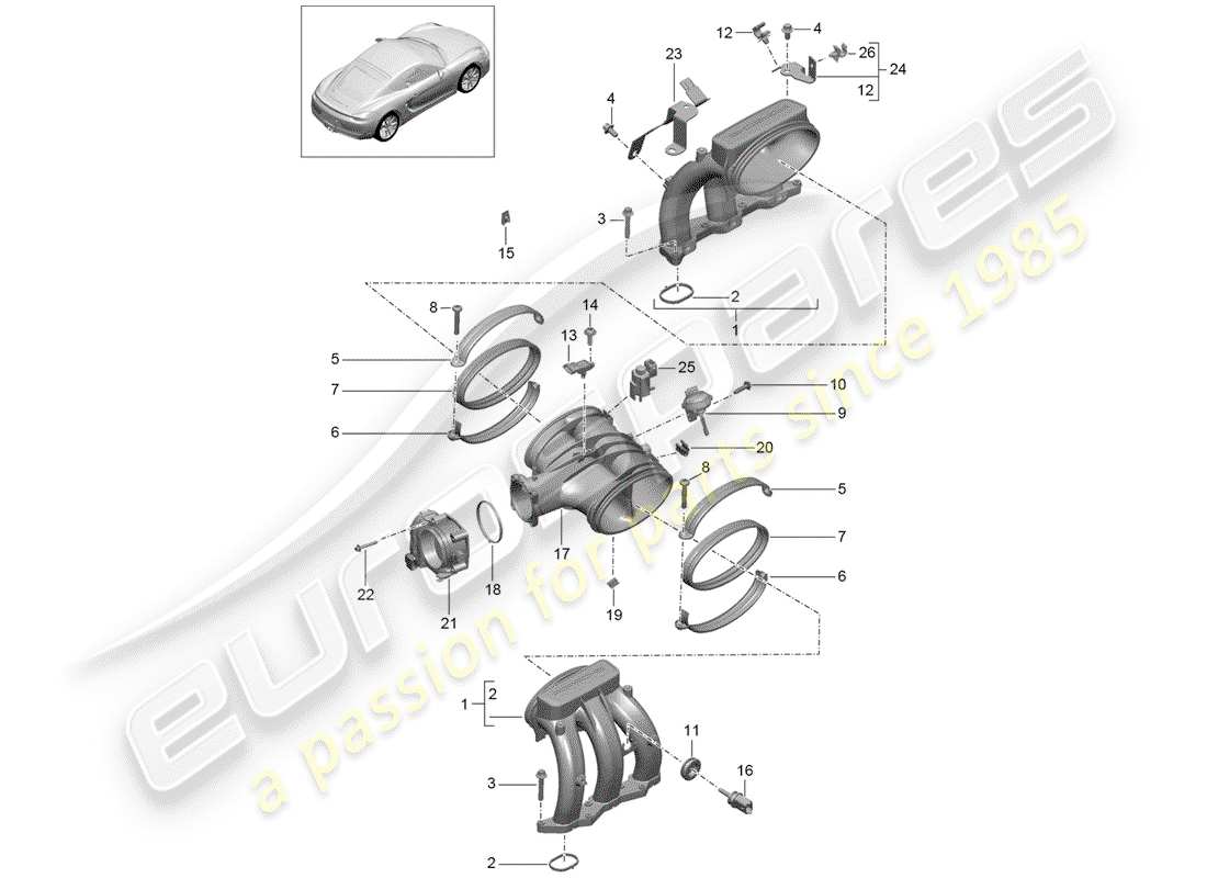 porsche 2014 (981 cayman) intake air distributor throttle valve adapter part diagram