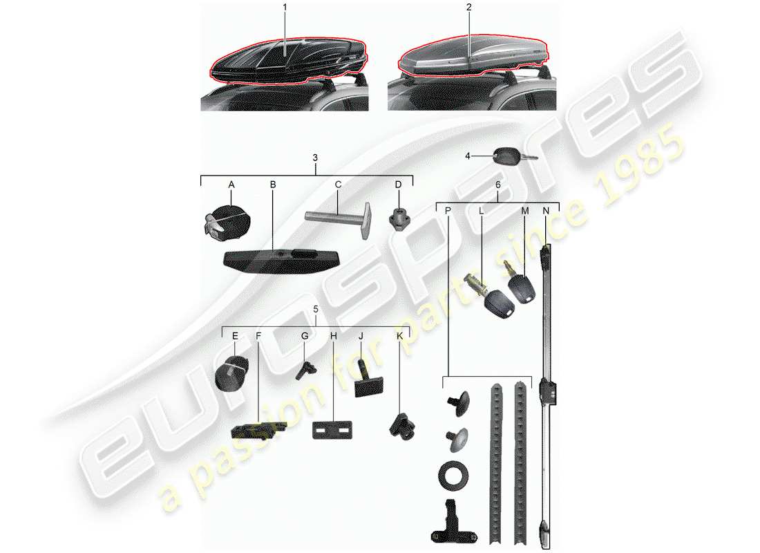 porsche 2015 (tequipment macan) roof box parts diagram