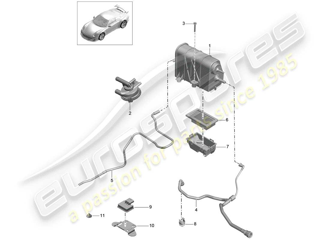 porsche 2014 (991-1 r/gt3/rs) activated charcoal container part diagram