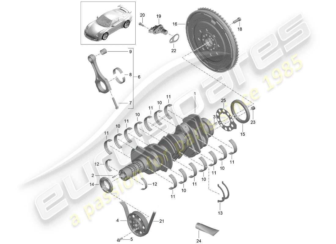 porsche 991r/gt3/rs (2014) crankshaft parts diagram