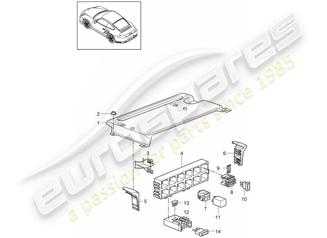 porsche 2011 (997-2 turbo / gt2 rs) fuse box/relay plate parts diagram