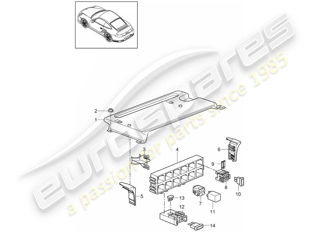 porsche 911 t/gt2rs (2011) fuse box/relay plate parts diagram